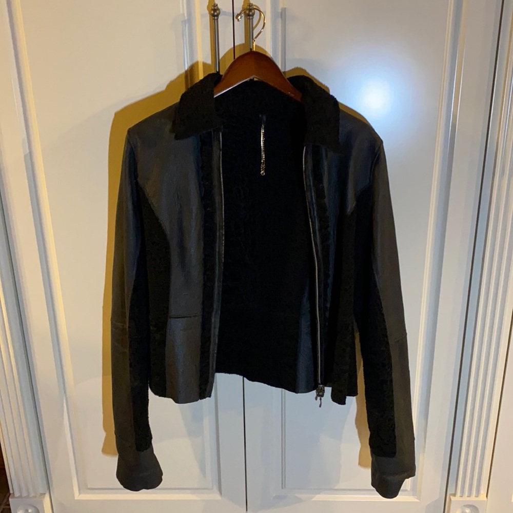 Skinny Short Italian Jacket in Leather and Fur